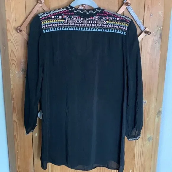Johnny Was black embroidered floral ling sleeve cupra tunic top - Picture 6 of 9